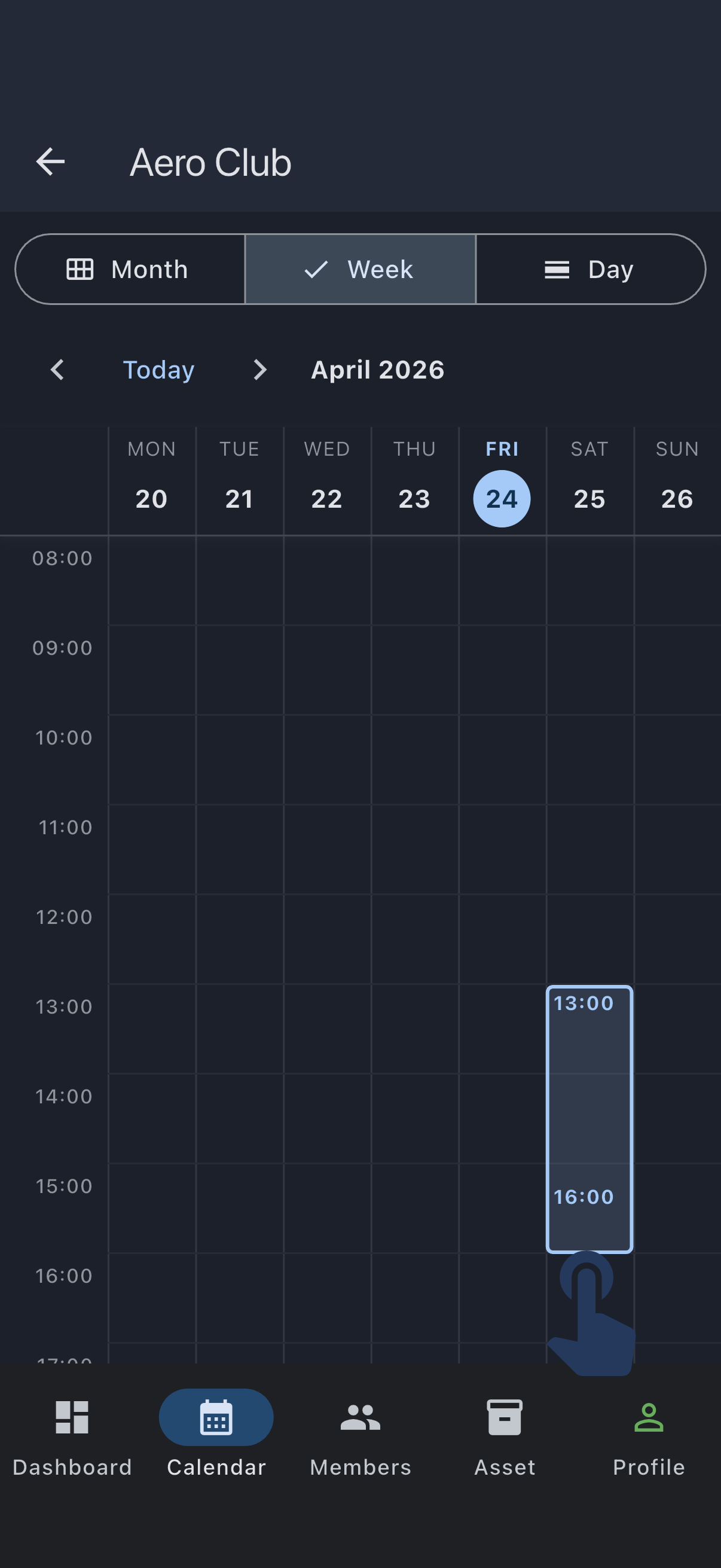 Dragging a time range across Saturday afternoon on the calendar