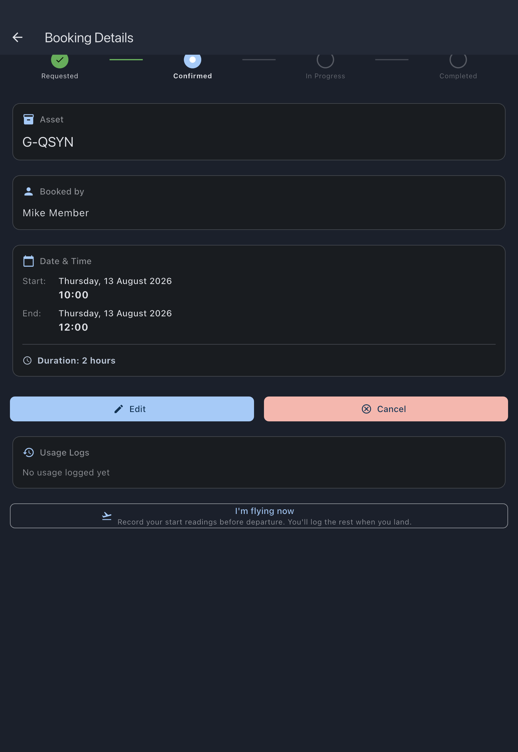 The booking detail screen with the Cancel Booking button at the foot of the screen