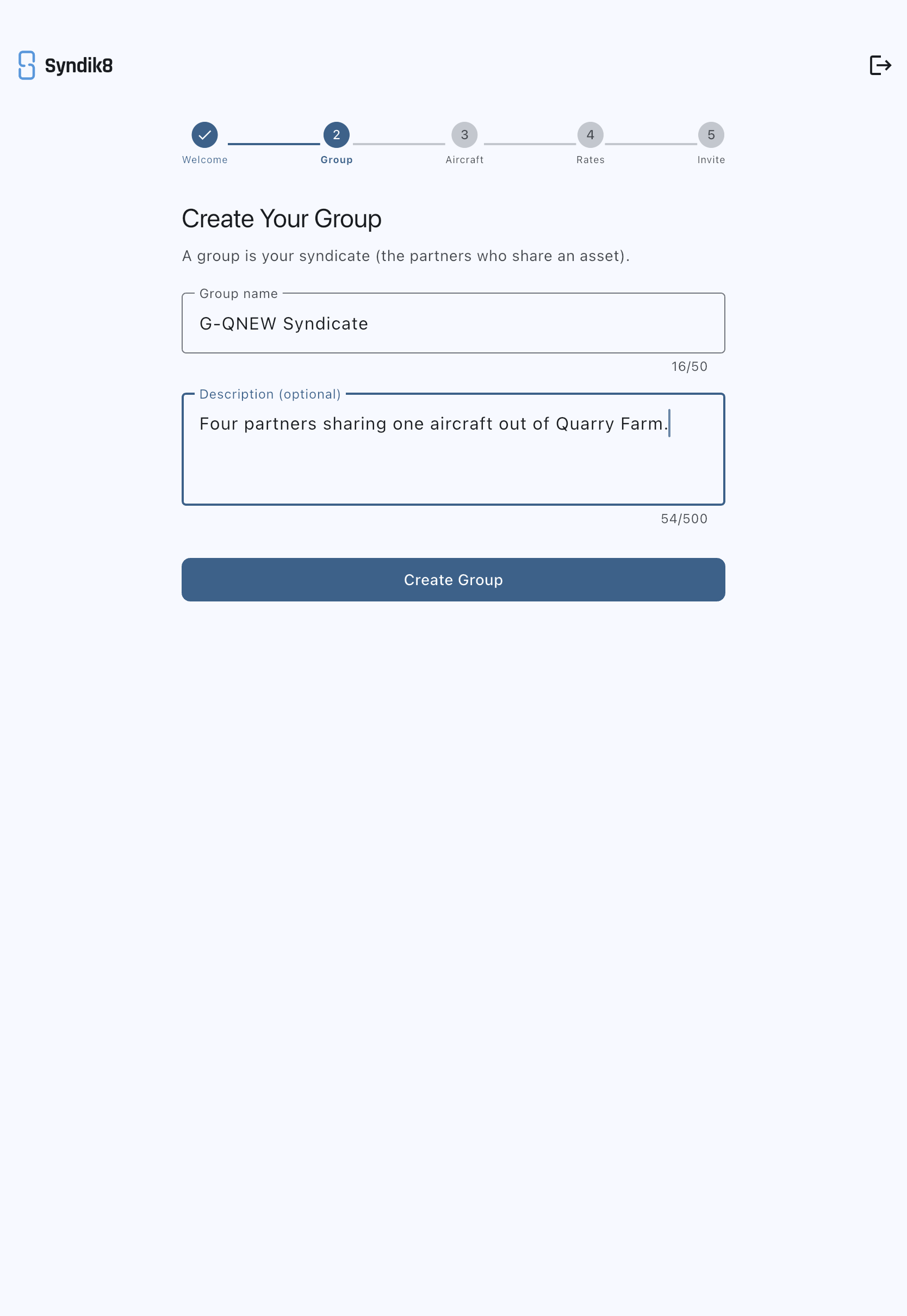 Create Your Group step with group name and description fields