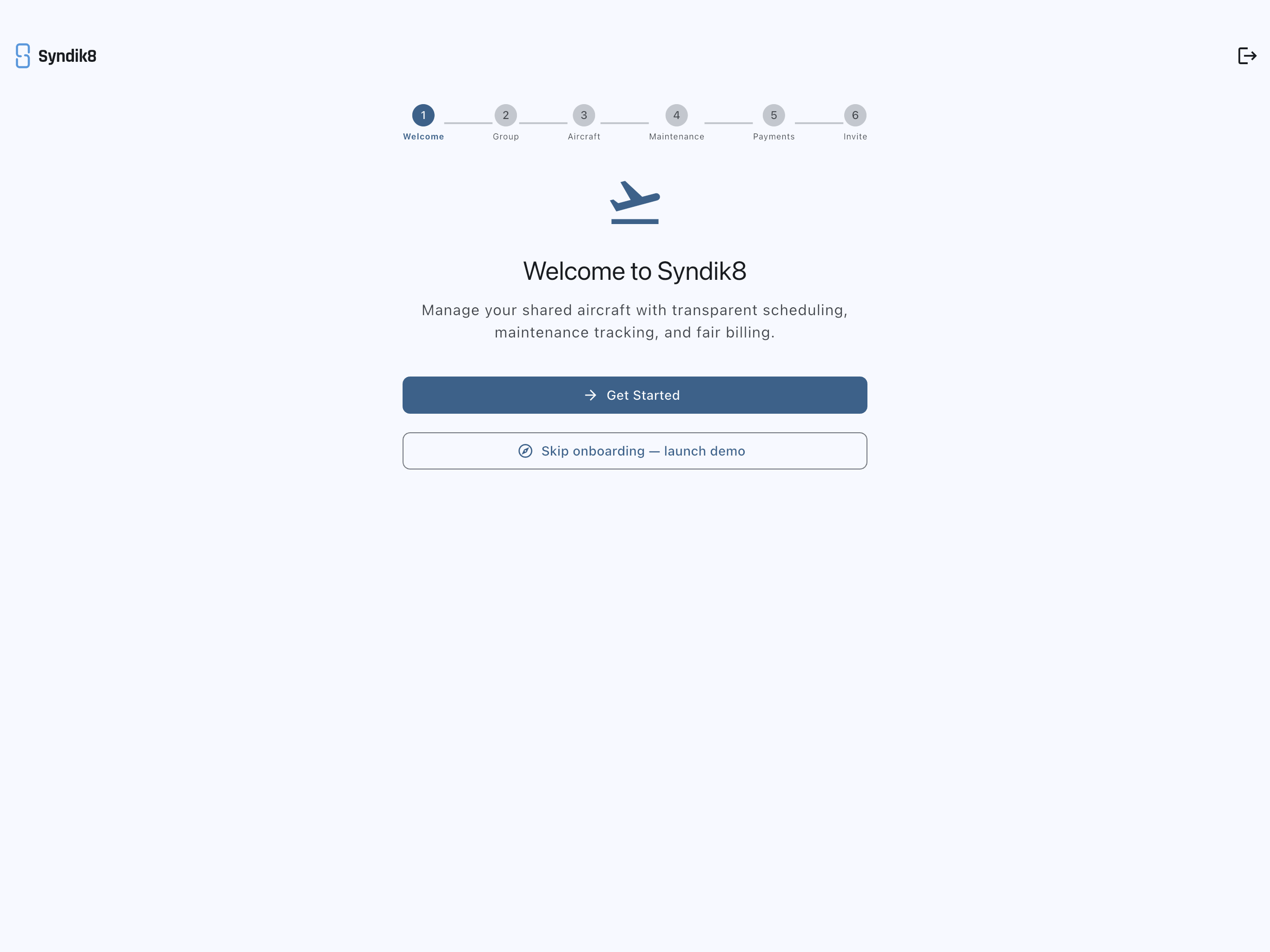 Home screen on a fresh account, prompting you to create or join a syndicate