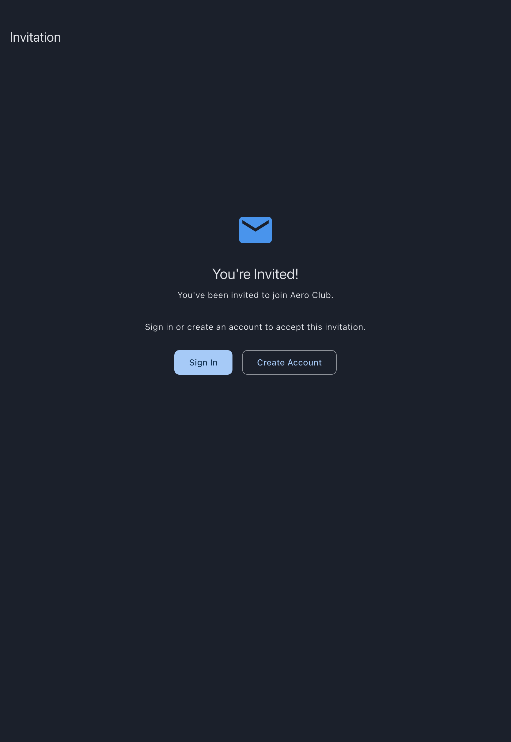 Invitation landing page for a signed-out user, with Sign In and Create Account buttons