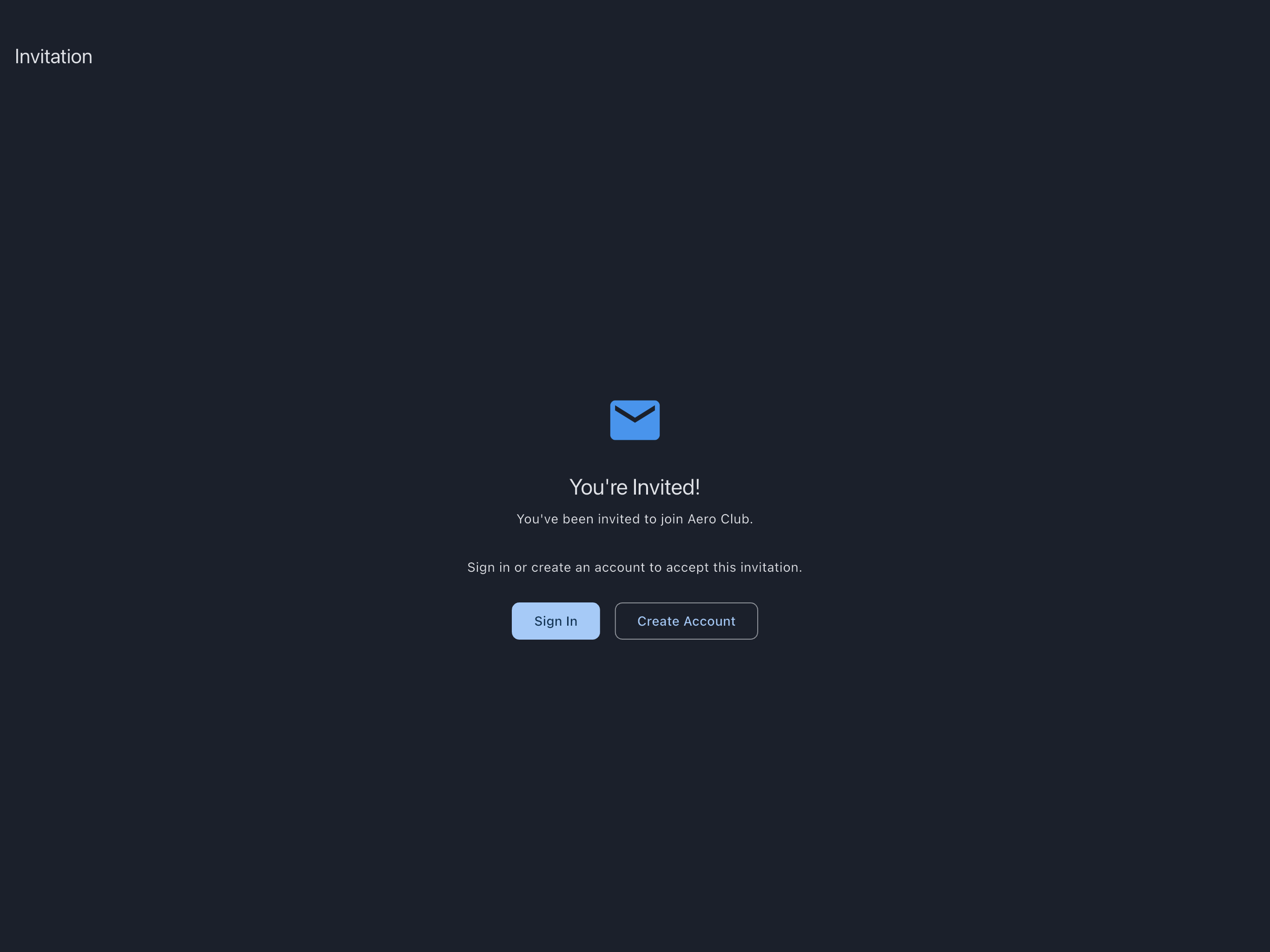 Invitation landing page for a signed-out user, with Sign In and Create Account buttons