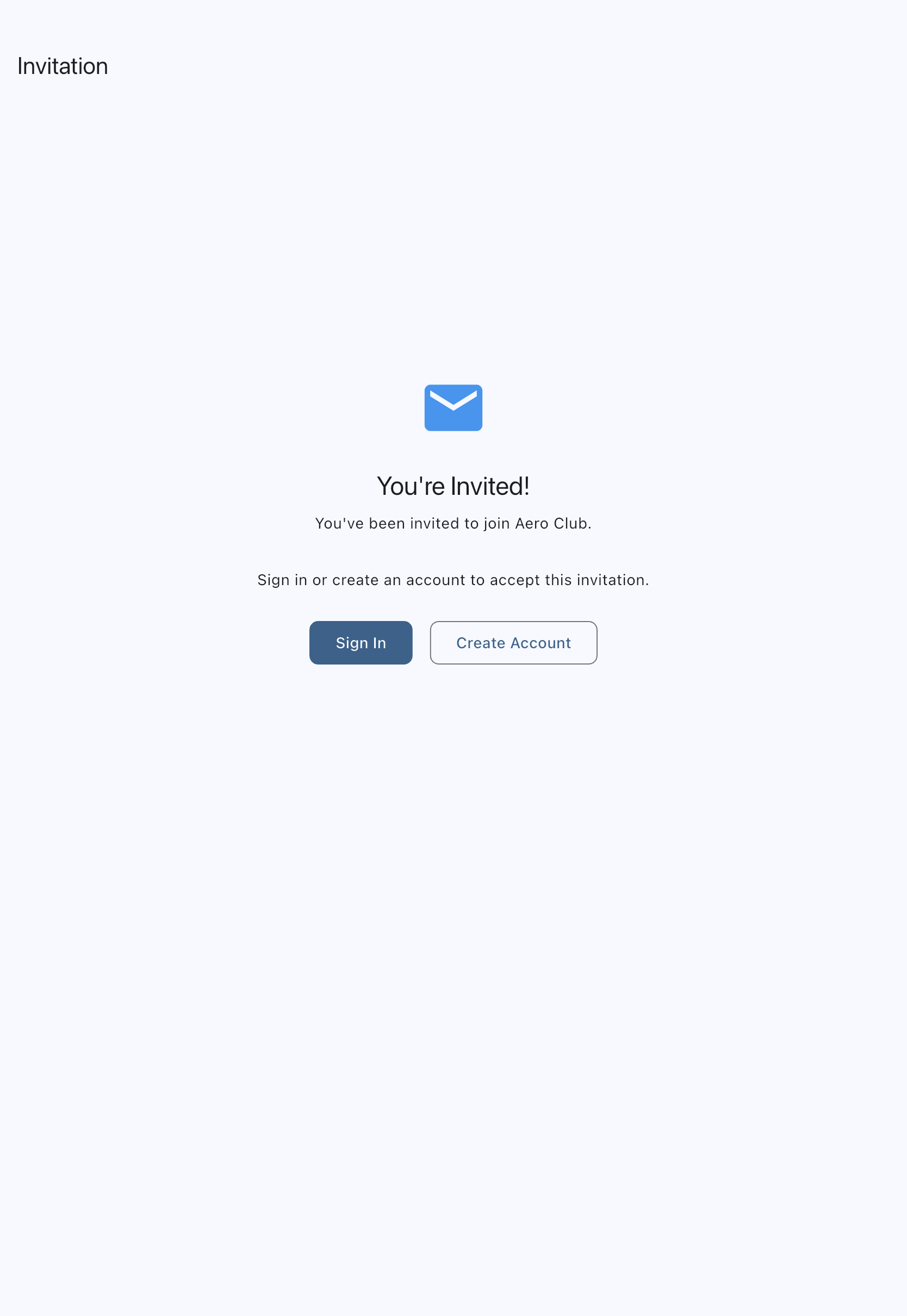 Invitation landing page for a signed-out user, with Sign In and Create Account buttons