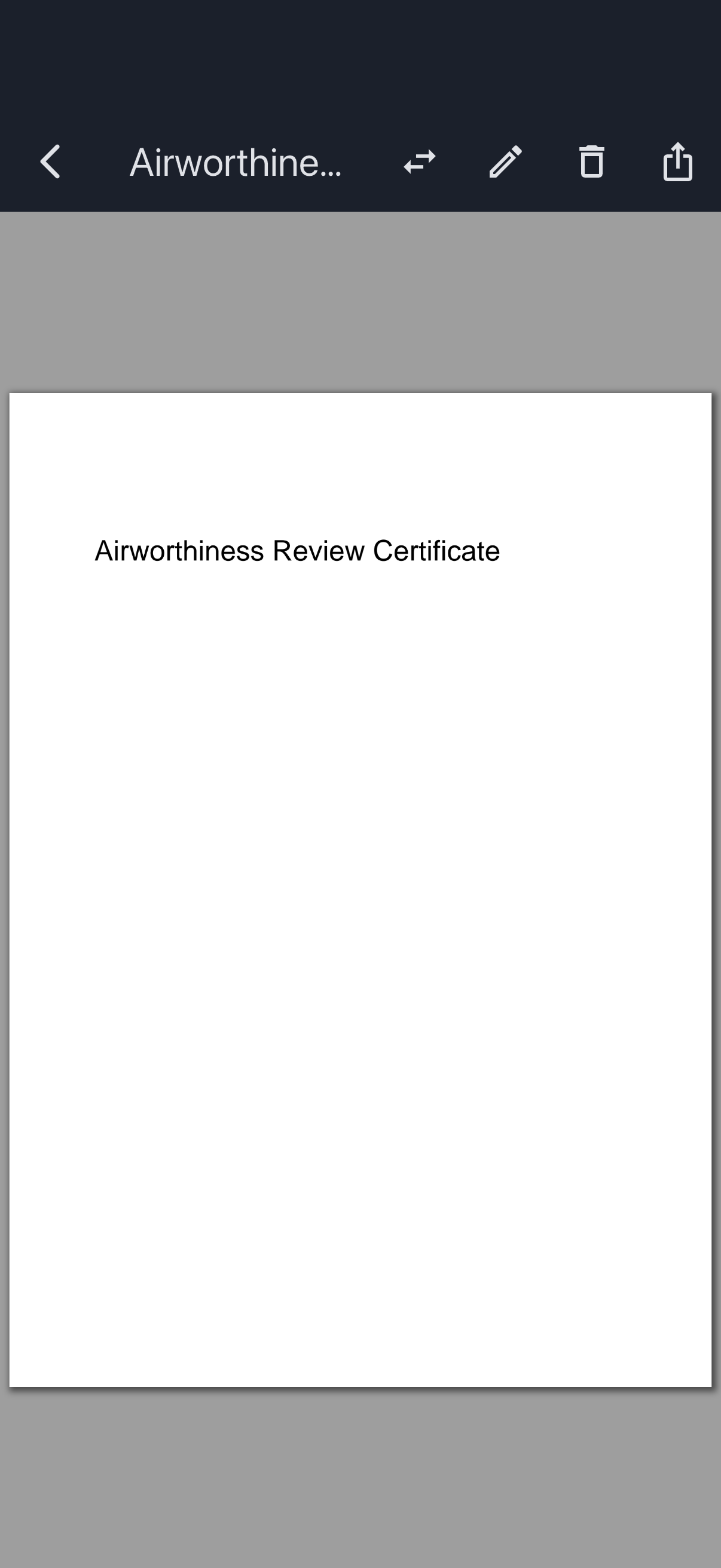 The document viewer for an aircraft document, with Replace on the toolbar
