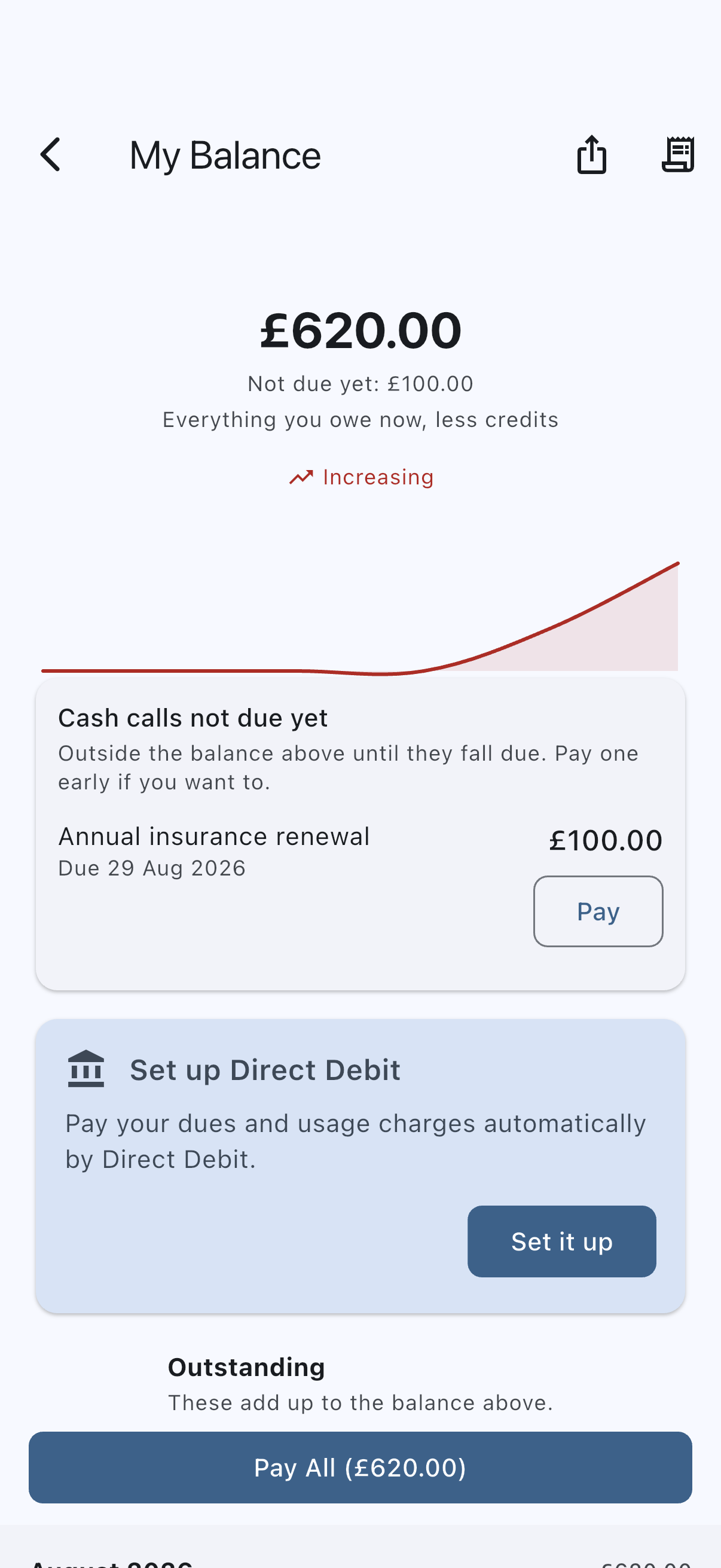 Set up Direct Debit card on the My Balance screen, with a short explanation and a Set it up button