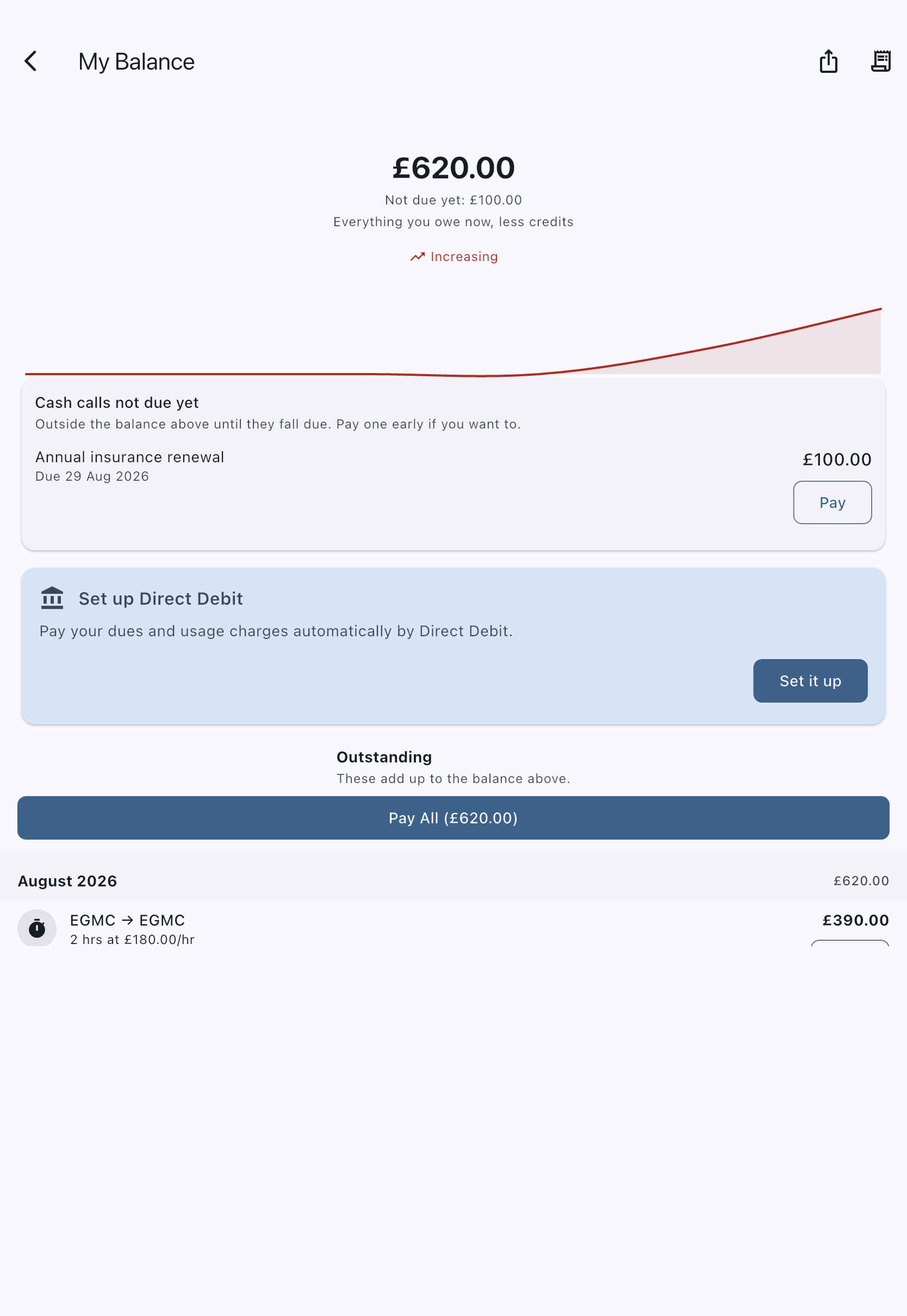 Set up Direct Debit card on the My Balance screen, with a short explanation and a Set it up button