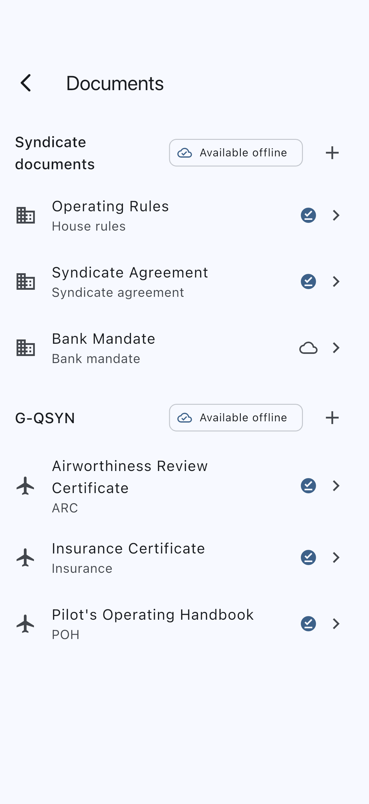 Syndicate section showing three uploaded documents: agreement, house rules, mandate